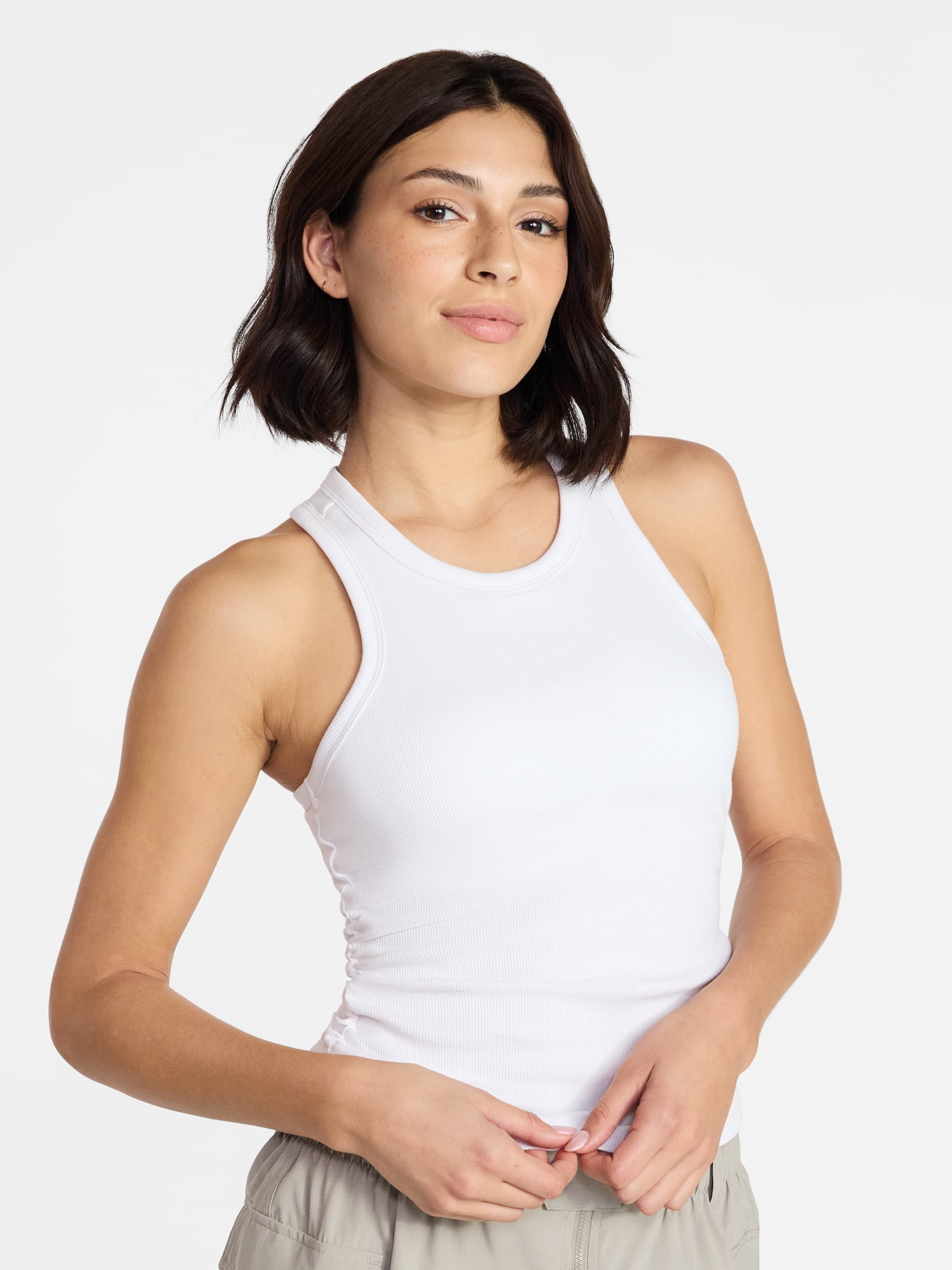 Avia Women's and Women's Plus Cotton Ruched Rib Tank Top, Sizes XS-4X