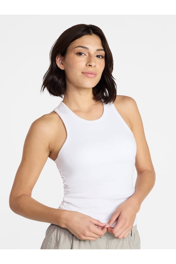 Women's Cotton Ruched Rib Tank Top, Sizes XS-XXXL