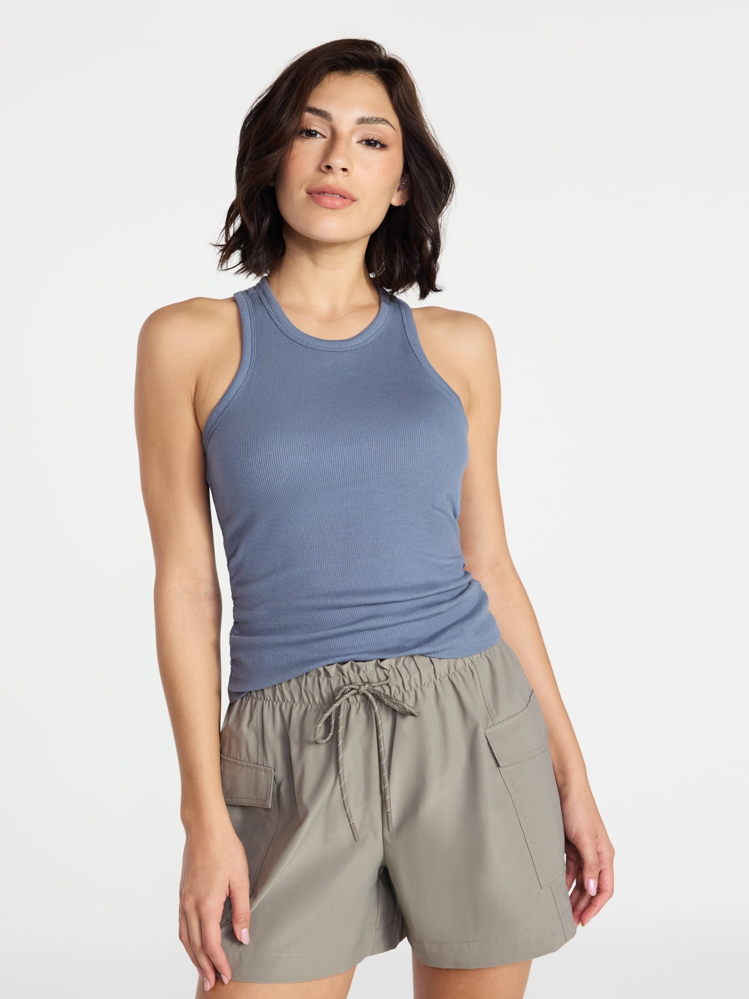 Avia Women's and Women's Plus Cotton Ruched Rib Tank Top, Sizes XS-4X