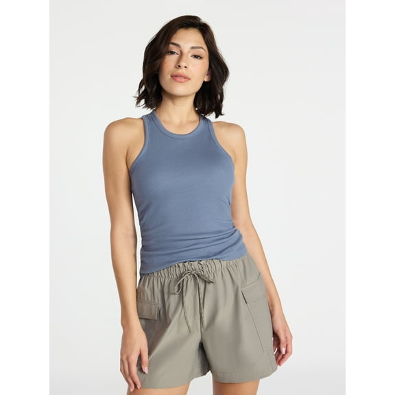 Avia Women's Cotton Ruched Rib Tank Top, Sizes XS-XXXL