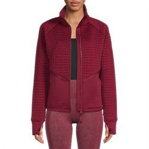Avia Women's Full Zip Quilted Mixed Media Jacket With Thumbholes