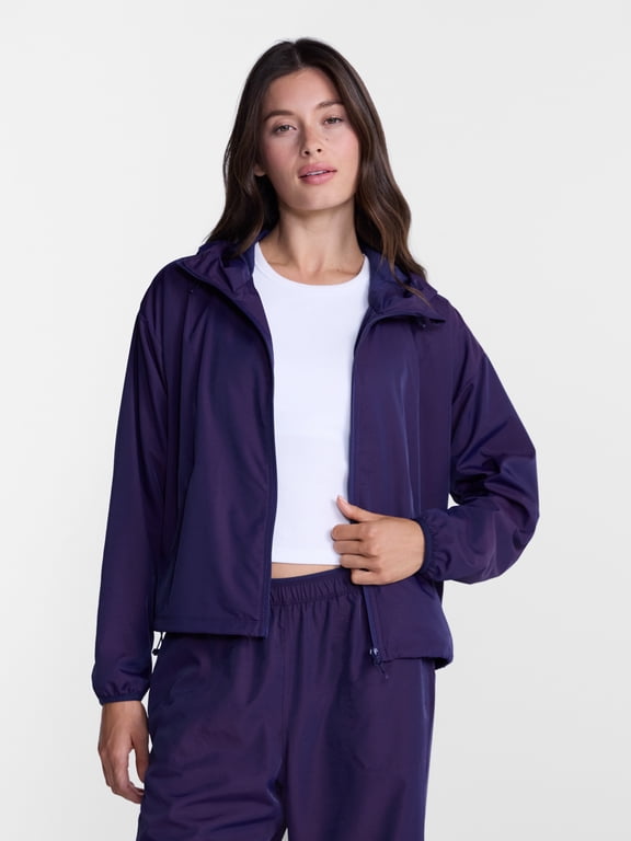 Women's Iridescent Zip Front Jacket with Hood, Sizes XS-XXXL