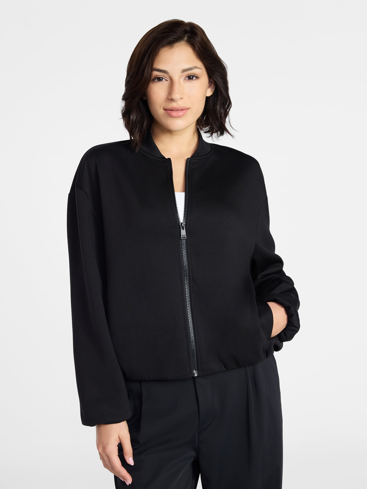 Avia Women's ScubaKnit Bubble Hem Bomber Jacket, Sizes XS-XXXL