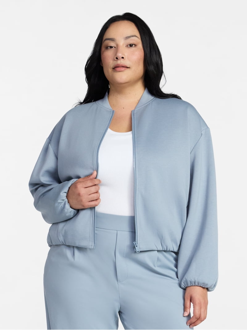 Avia Women's ScubaKnit Bubble Hem Bomber Jacket, Sizes XS-XXXL