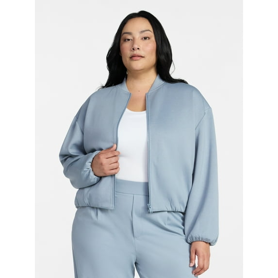 Avia Women's ScubaKnit Bubble Hem Bomber Jacket, Sizes XS-XXXL