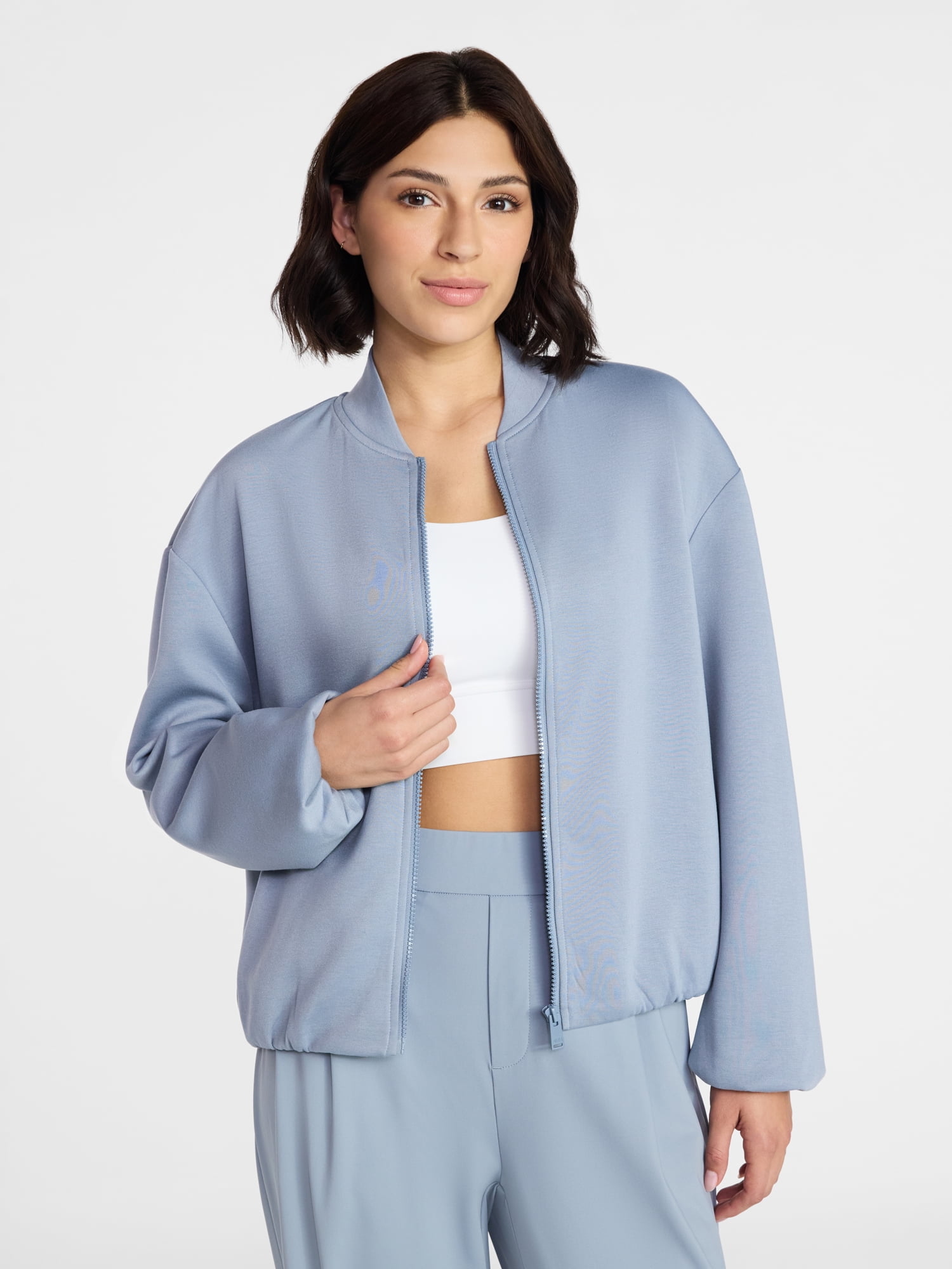 Avia Women's ScubaKnit Bubble Hem Bomber Jacket, Sizes XS-XXXL