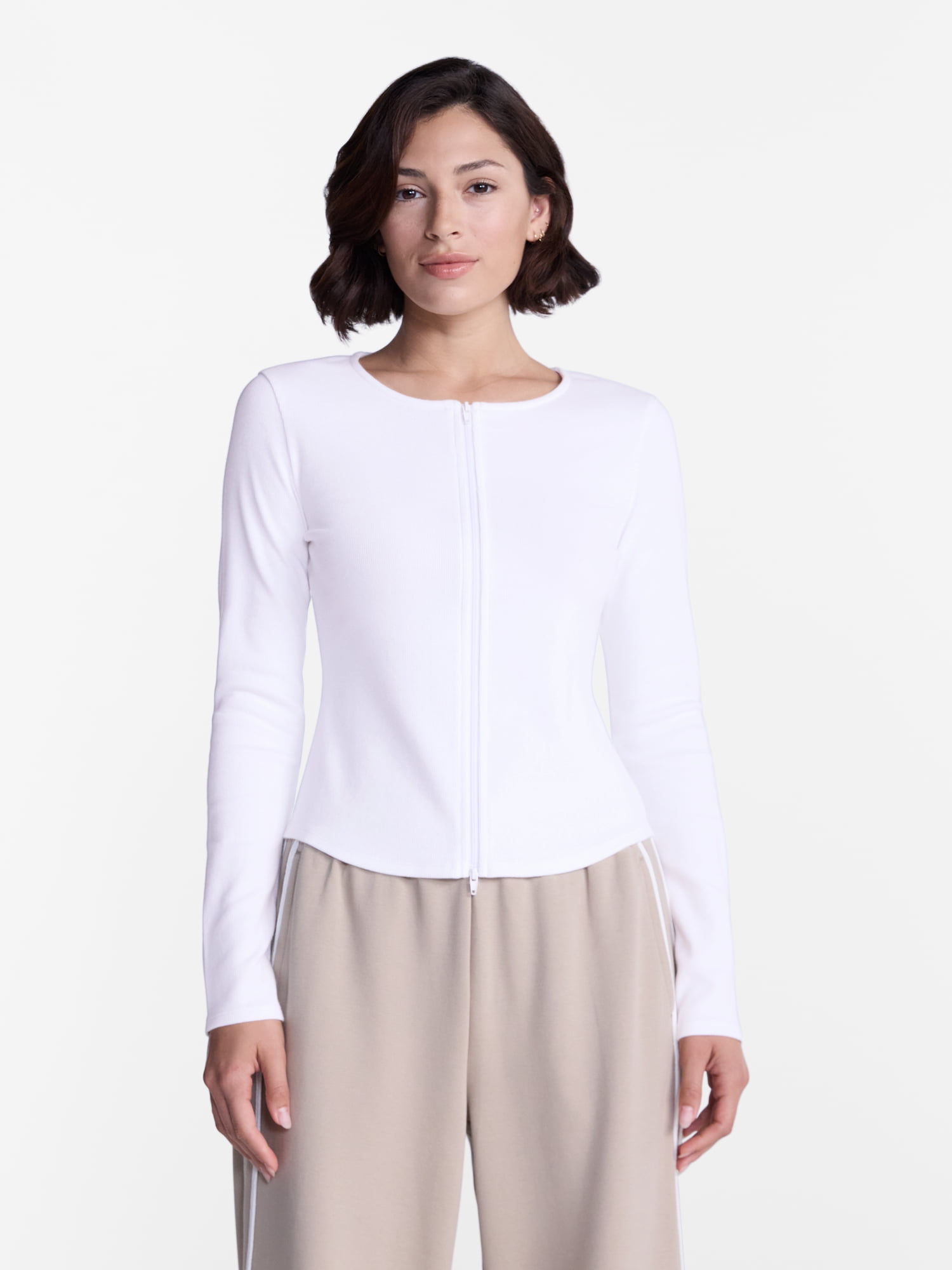 Avia Women's Ribbed Zip Front Cardigan with Long Sleeves, Sizes XS-XXXL