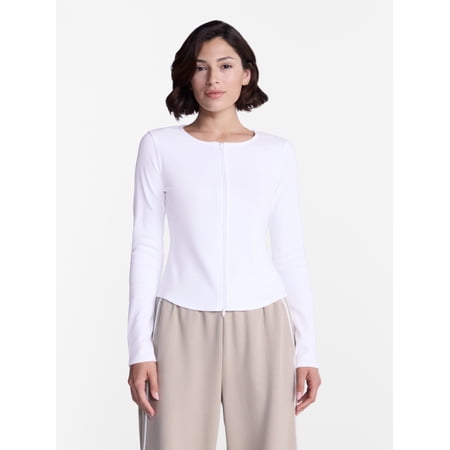 Avia Women's Ribbed Zip Front Cardigan with Long Sleeves, Sizes XS-XXXL
