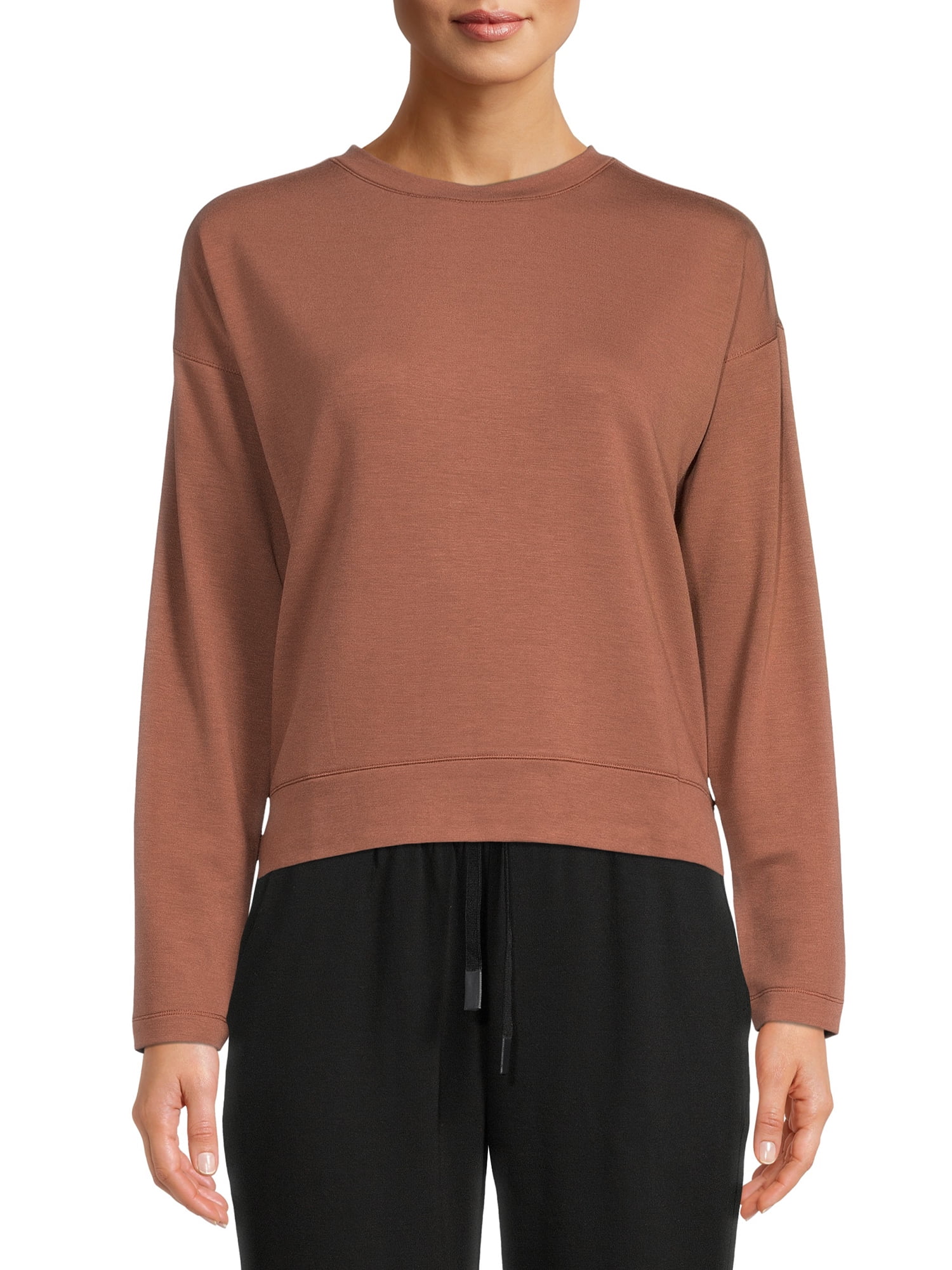 Clara French Terry Striped Long Sleeve Top with Round Neckline