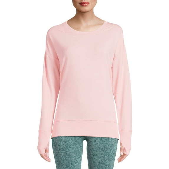 Avia Women's Long Sleeve Drop Shoulder Soft T-Shirt Top with Side Slit