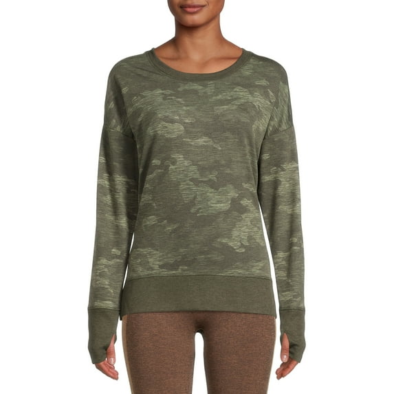 Avia Women's Long Sleeve Drop Shoulder Soft T-Shirt Top with Side Slit