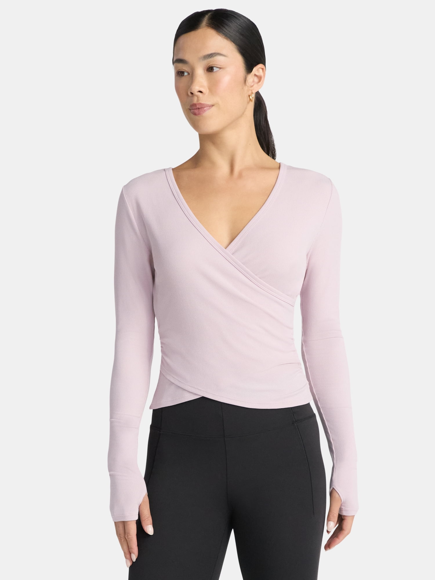 Avia Women's Reversible Wrap Top with Long Sleeves, Sizes XS-XXXL