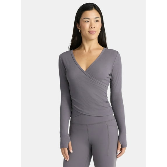 Avia Women's Reversible Wrap Top with Long Sleeves, Sizes XS-XXXL