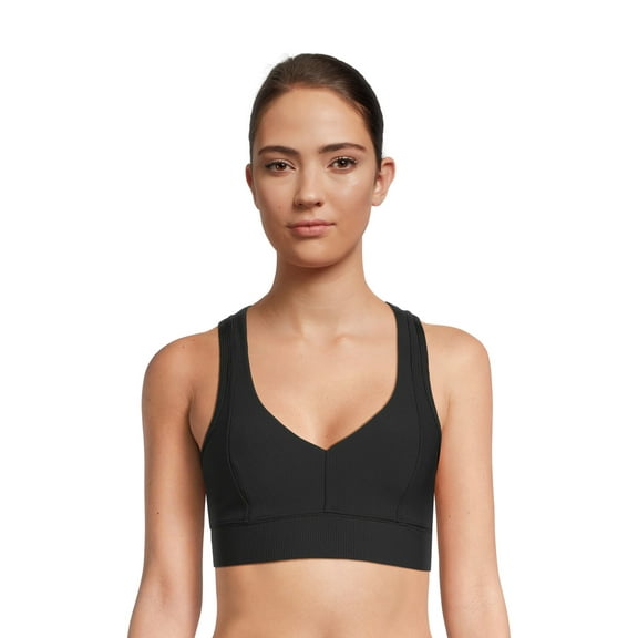 Avia V-Neck Rib Sports Bra for Women, Medium-Impact, S-3XL