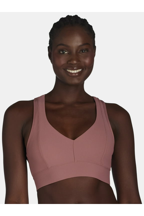 V-Neck Rib Sports Bra for Women, Medium-Impact, S-XXXL