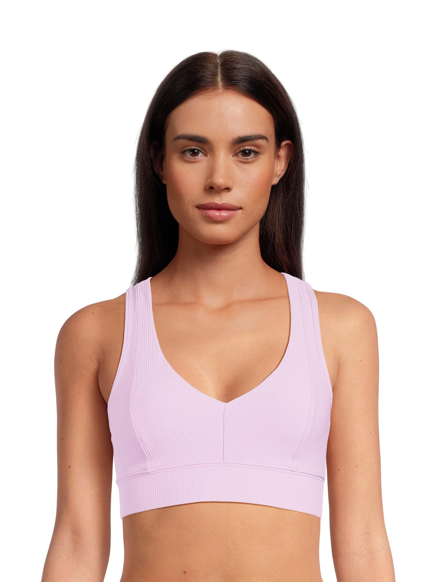 Avia V-Neck Rib Sports Bra for Women, Medium-Impact, S-3XL