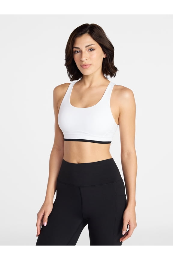 Women's Medium Support Open Back and Contrast Tipping Sports Bra, XS-XXXL