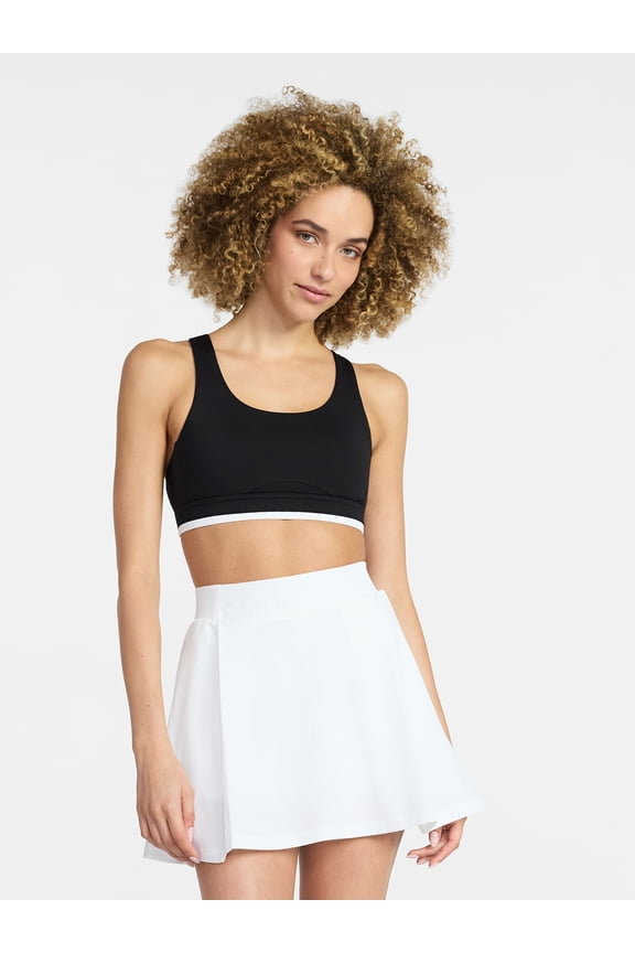 Women's Medium Support Open Back and Contrast Tipping Sports Bra, XS-XXXL