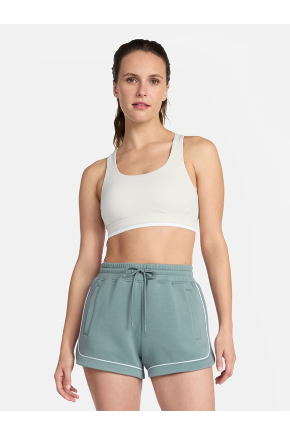 Women's Medium Support Open Back and Contrast Tipping Sports Bra, XS-XXXL