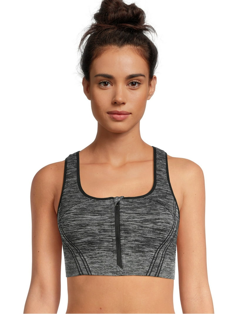 Avia Women's Medium Support Zip Front Sports Bra, Seamless