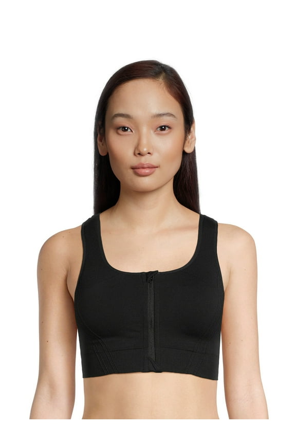 Women's Medium Support Zip Front Sports Bra, Sizes S-XXXL