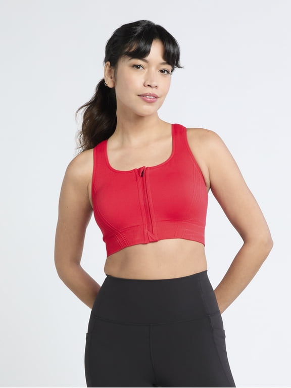 Women's Medium Support Zip Front Sports Bra, Sizes S-XXXL