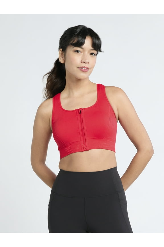 Women's Medium Support Zip Front Sports Bra, Sizes S-XXXL