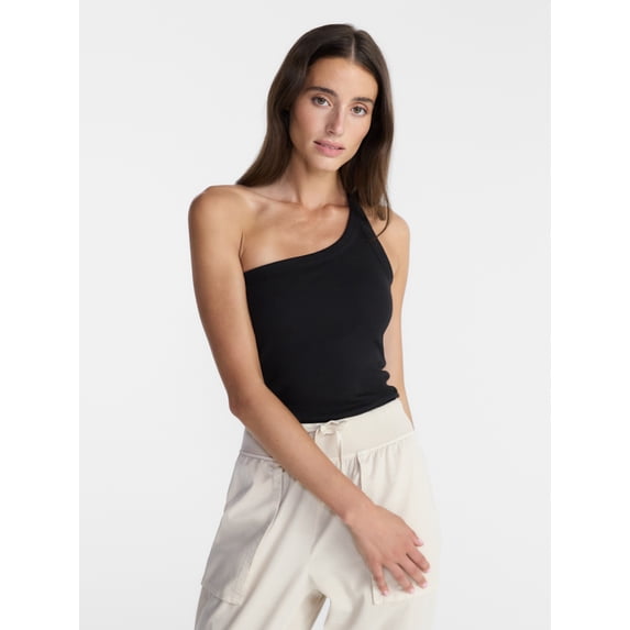 Avia Women's One Shoulder Ribbed Tank Top, Sizes XS-XXXL