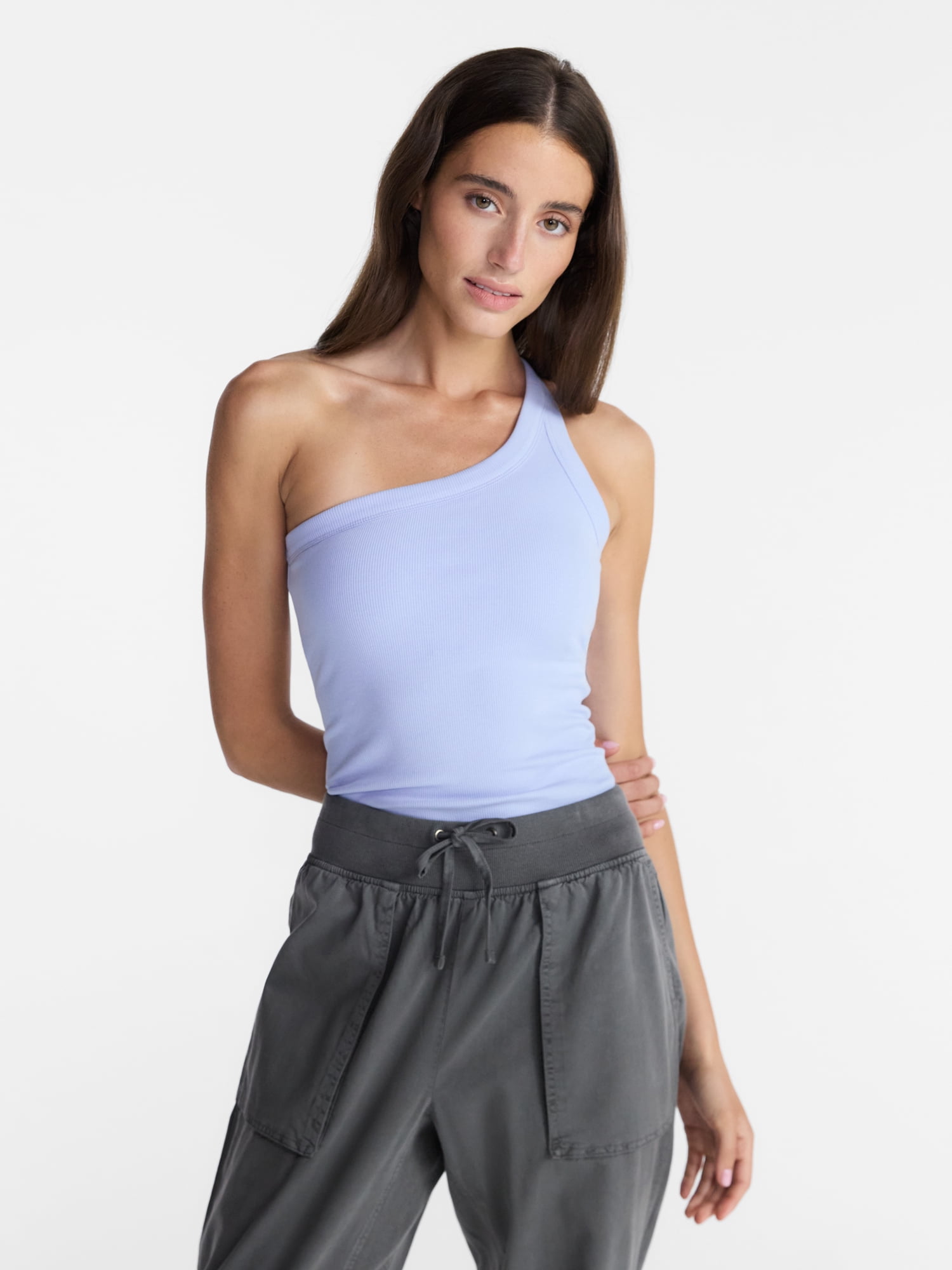 Avia Women's One Shoulder Ribbed Tank Top, Sizes XS-XXXL