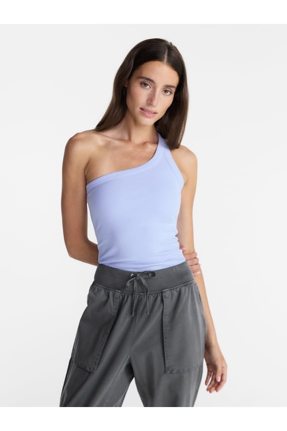 Women's One Shoulder Ribbed Tank Top, Sizes XS-XXXL