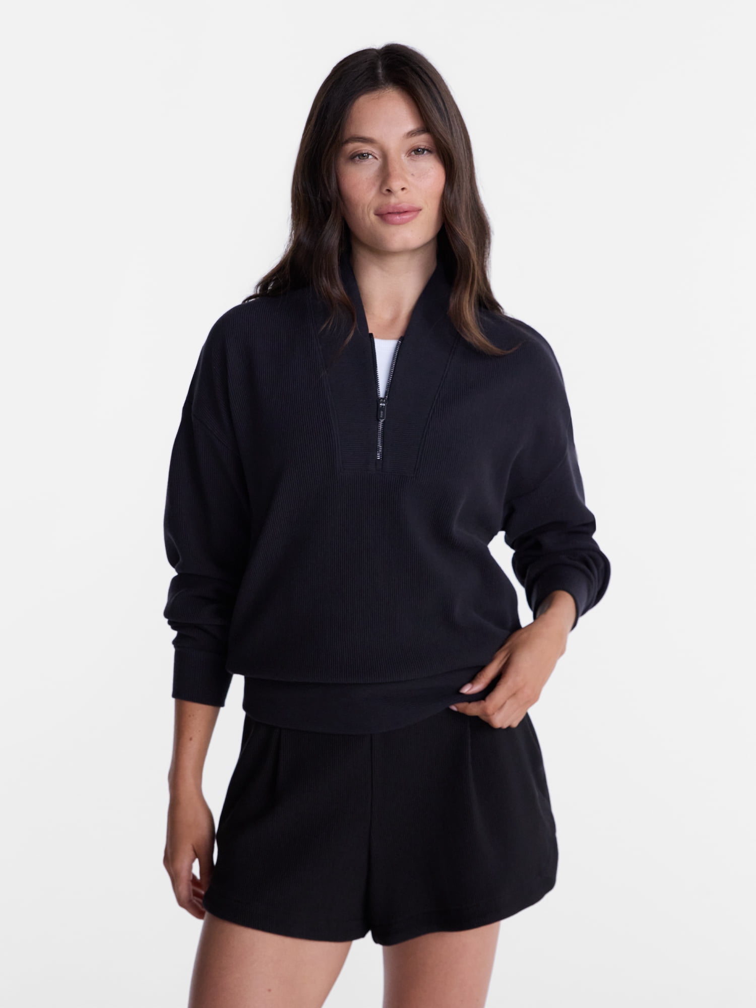 Avia Women's and Women's Plus Ribbed Ottoman Quarter Zip Sweatshirt, Sizes XS-4X