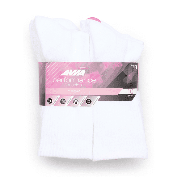 Avia Women's Performance Cushion Crew Socks, 10-Pack