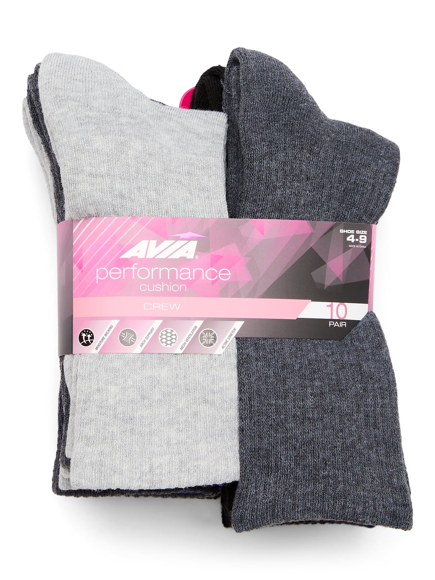 Avia Women's Performance Cushion Crew Socks, 10-Pack