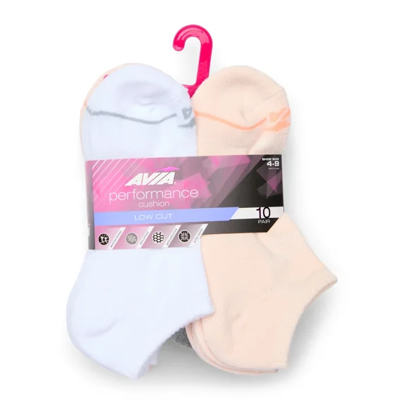 Avia Women's Performance Cushioned Low Cut Socks, 10-Pack