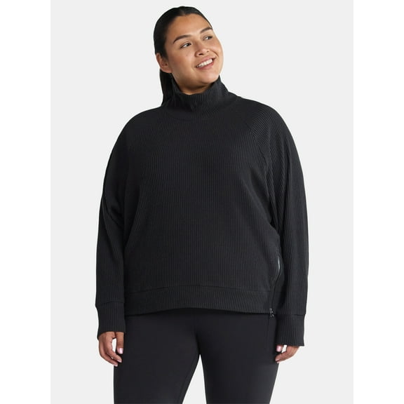 Avia Women's and Women's Plus Corded Mock Neck Pullover with Long Sleeves, Sizes XS-4X