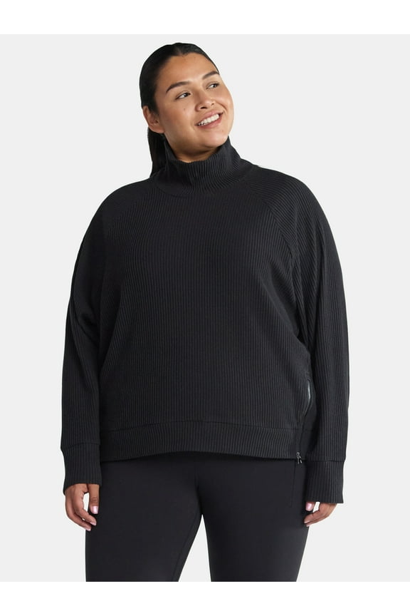Women's and Women's Plus Corded Mock Neck Pullover with Long Sleeves, Sizes XS-4X