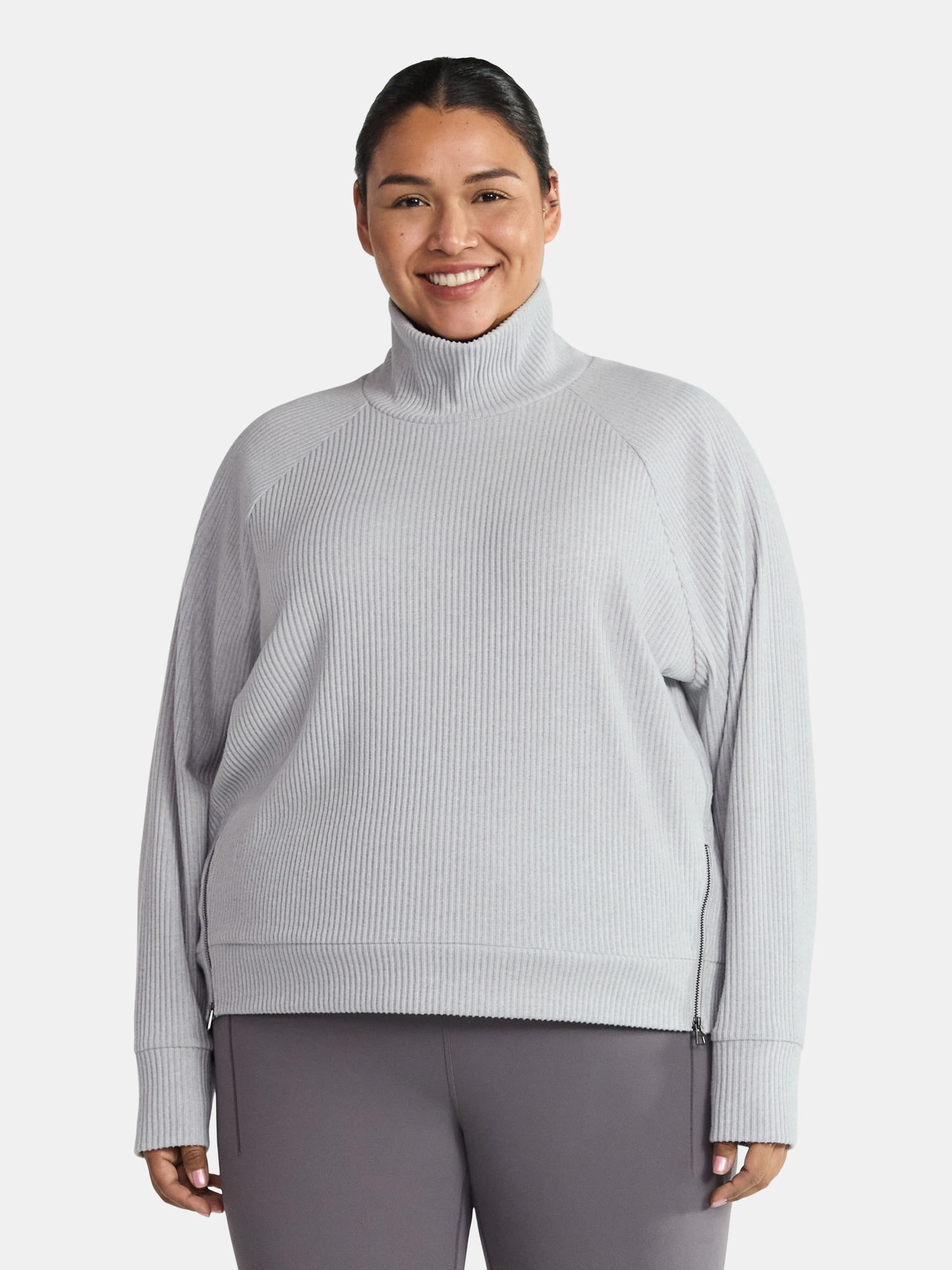 Avia Women's and Women's Plus Corded Mock Neck Pullover with Long Sleeves, Sizes XS-4X