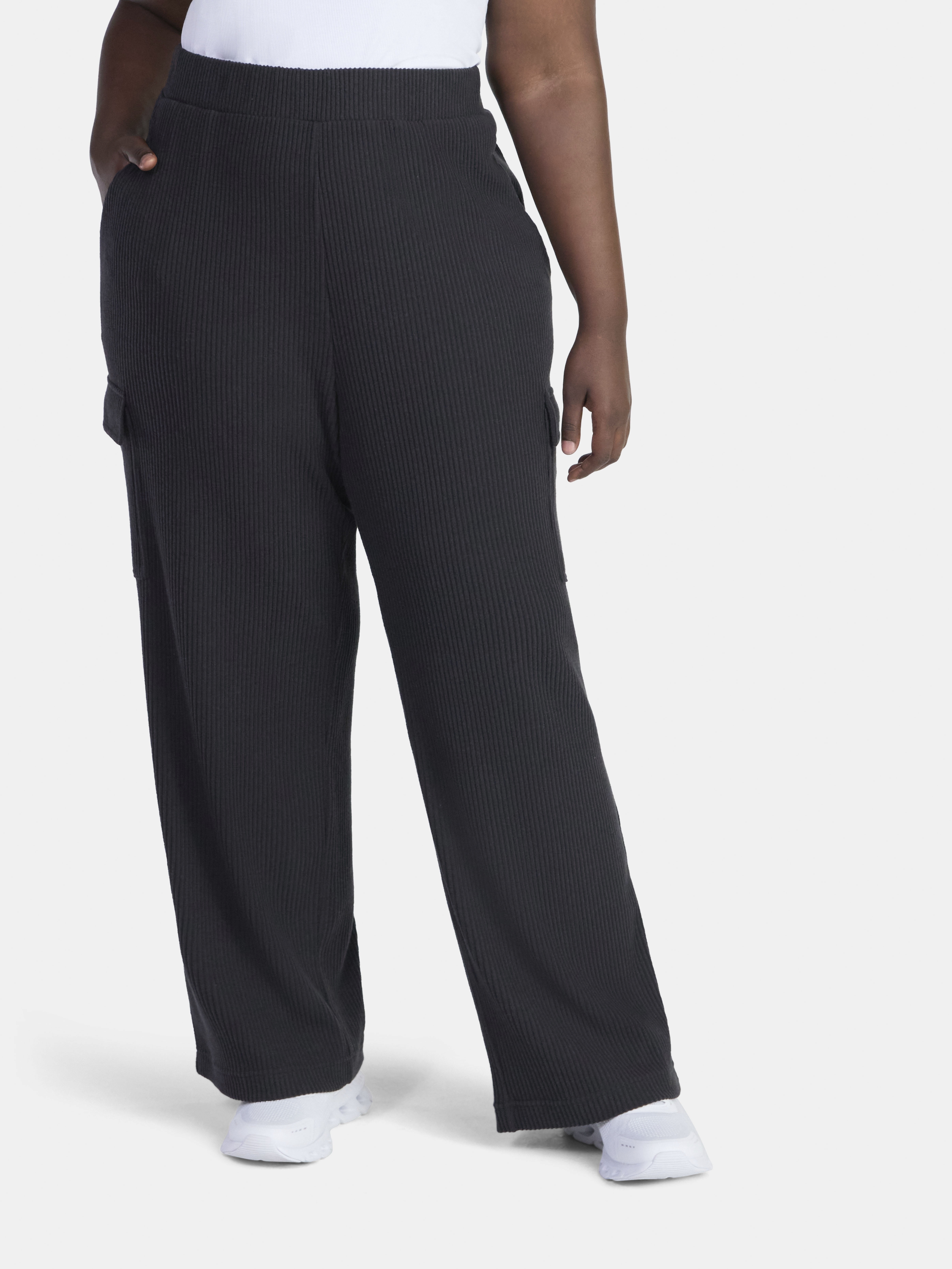 Avia Women's and Women's Plus Corded Ribbed Seamed Wide-Leg Pants