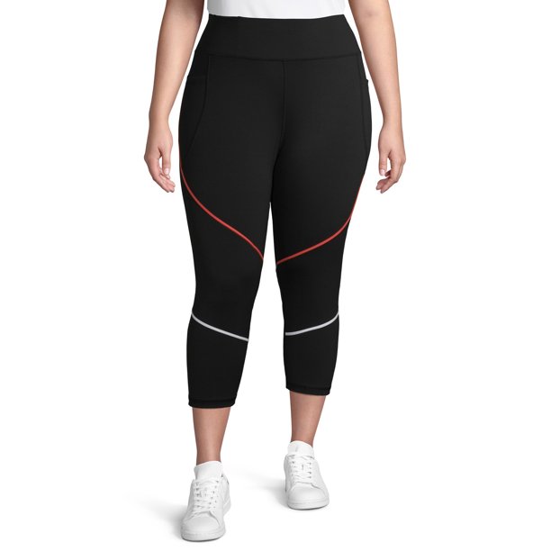 Avia Women's Plus Size Active Capris with Pop Taping