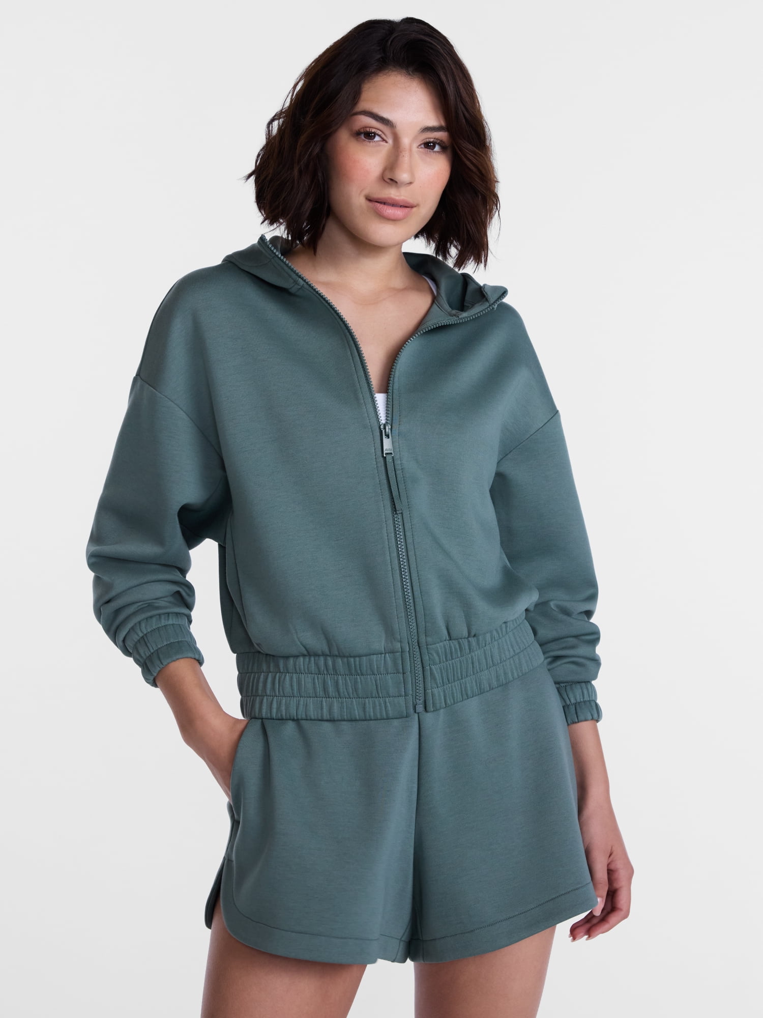Avia Women's and Women's Plus ScubaKnit Cropped Zip Hoodie, Sizes XS-4X