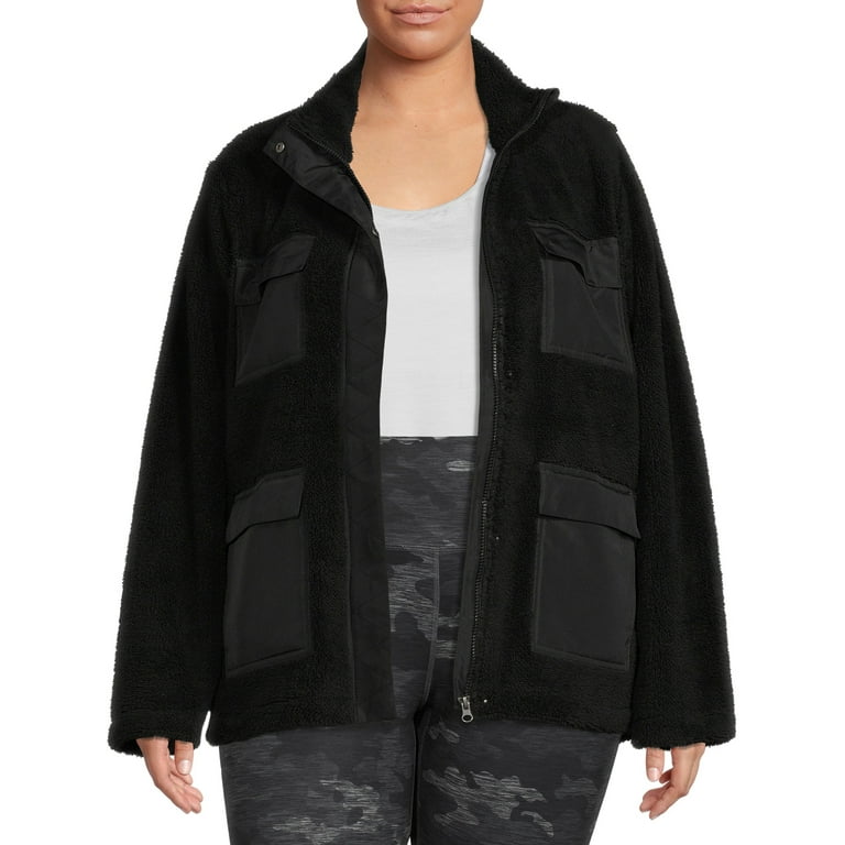 Avia Women s Plus Size Faux Shearling Utility Jacket with Pockets Walmart