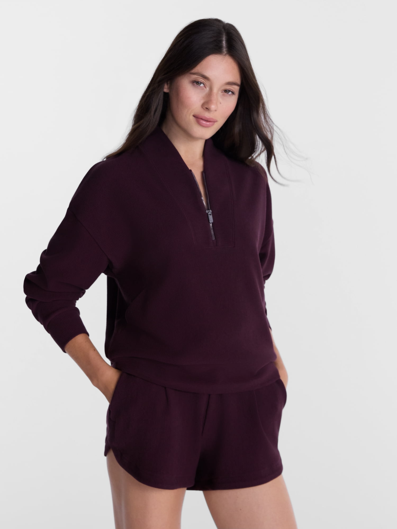 Avia Women's and Women's Plus Ribbed Ottoman Quarter Zip Sweatshirt, Sizes XS-4X