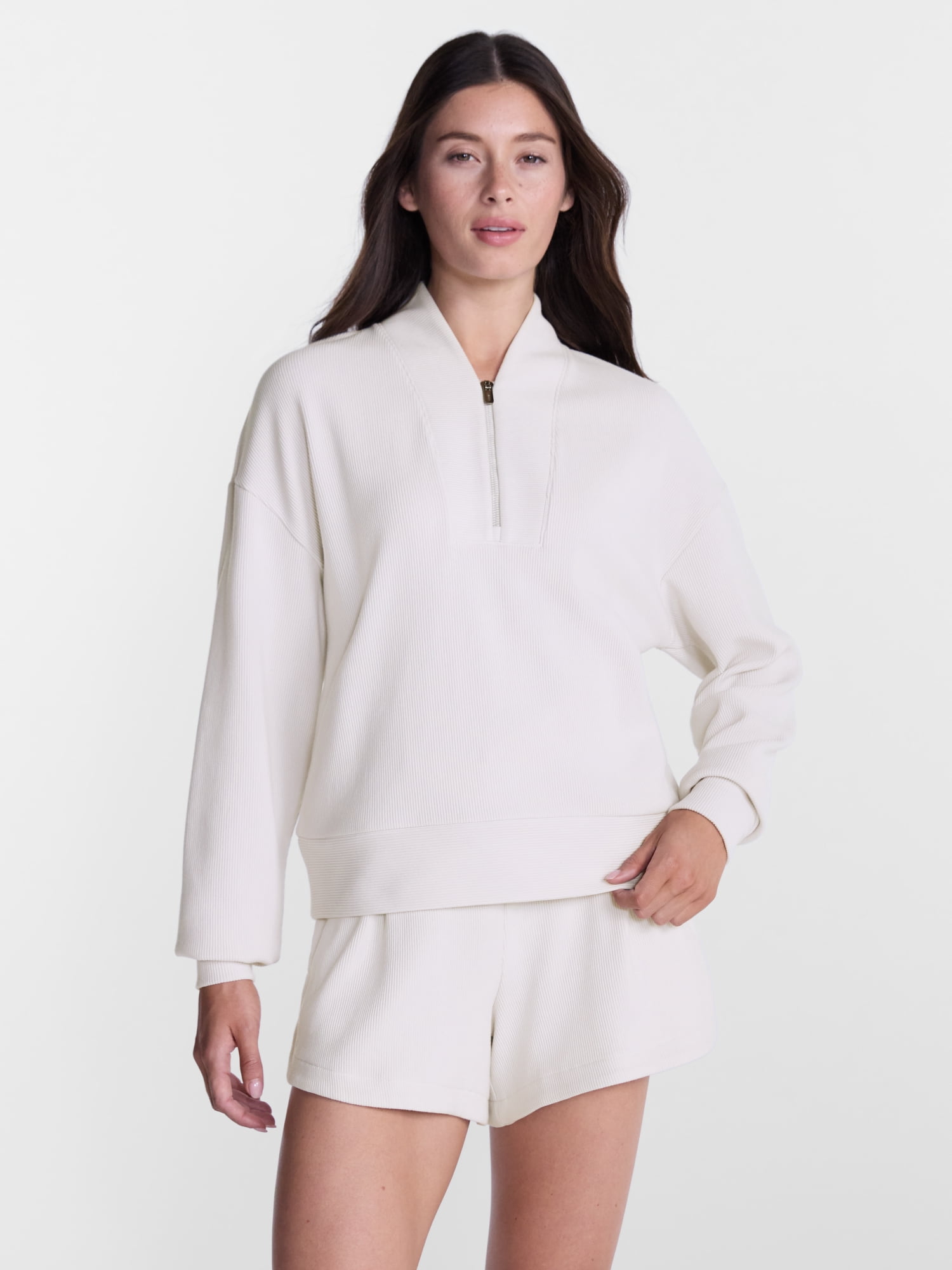 Avia Women's and Women's Plus Ribbed Ottoman Quarter Zip Sweatshirt, Sizes XS-4X