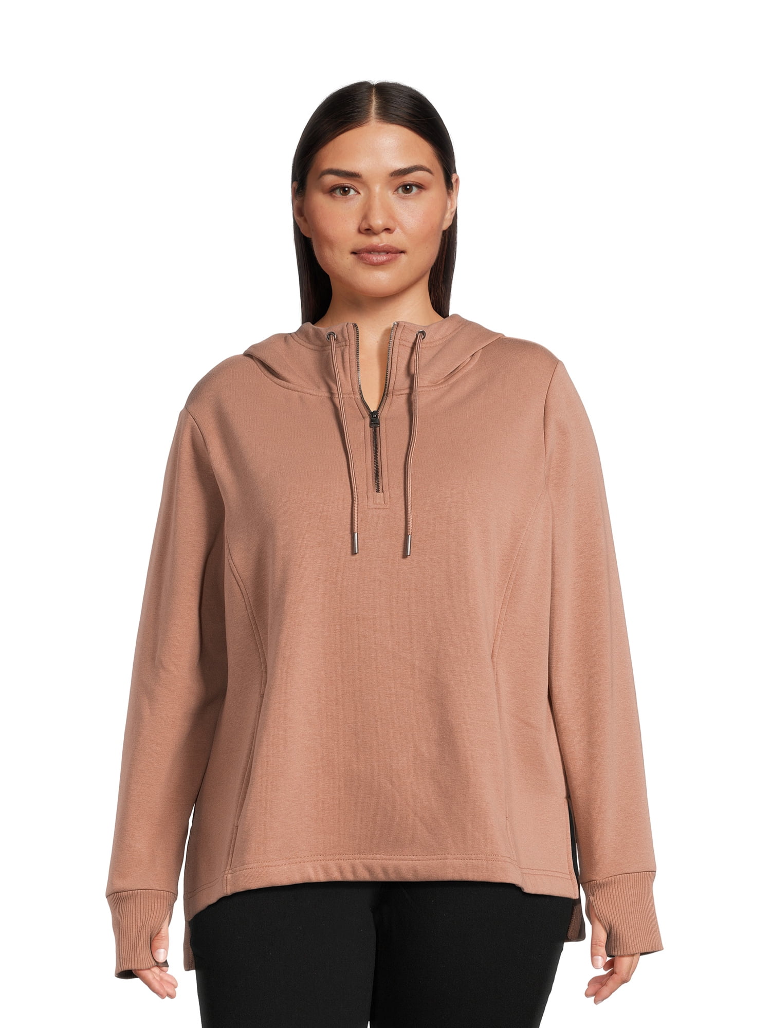 Avia Women's Plus Size Quarter Zip Pullover with Hood, Sizes 1X4X