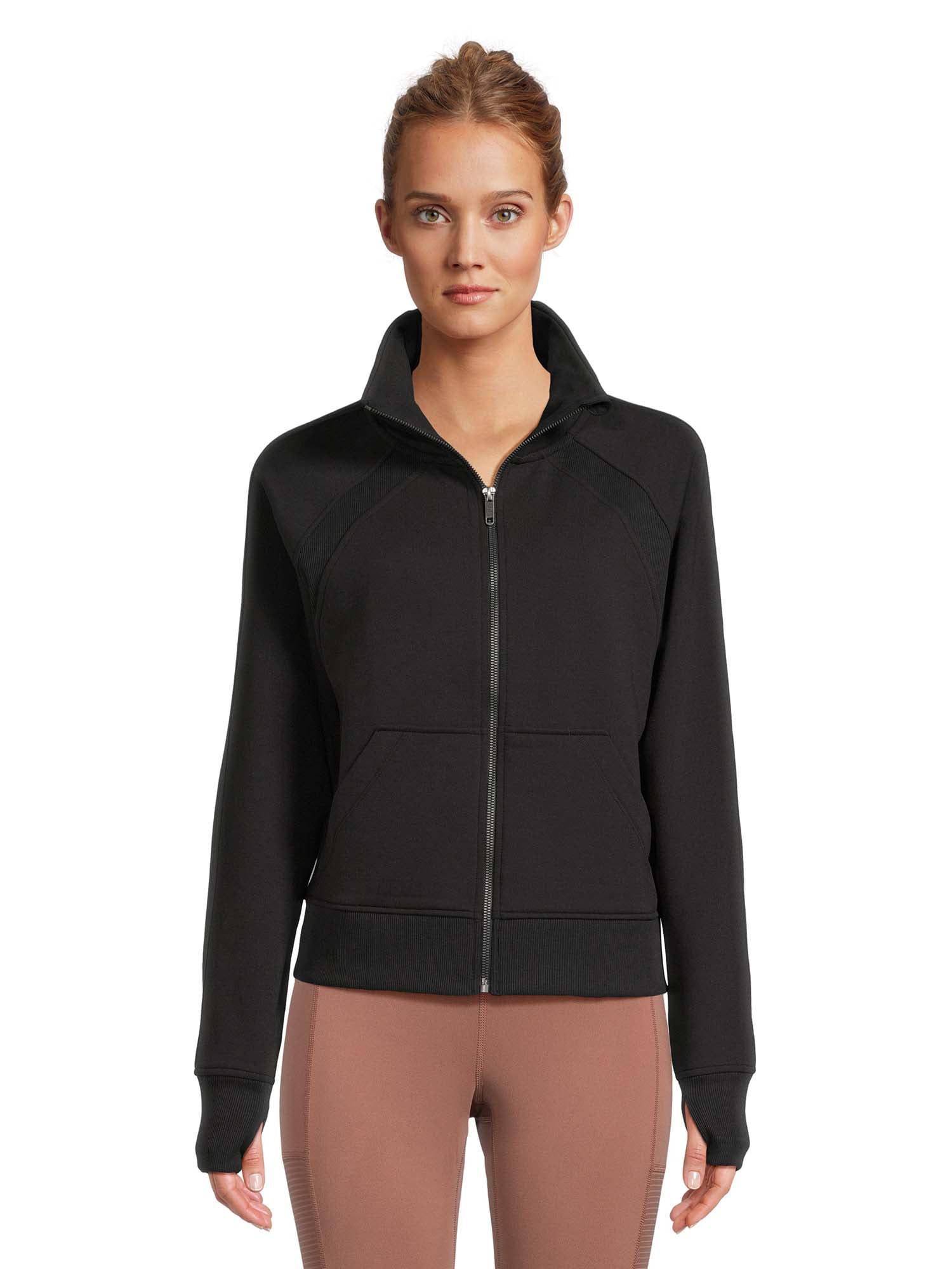 Avia Women's Plush Mixed Rib Mock Neck Full Zip Jacket