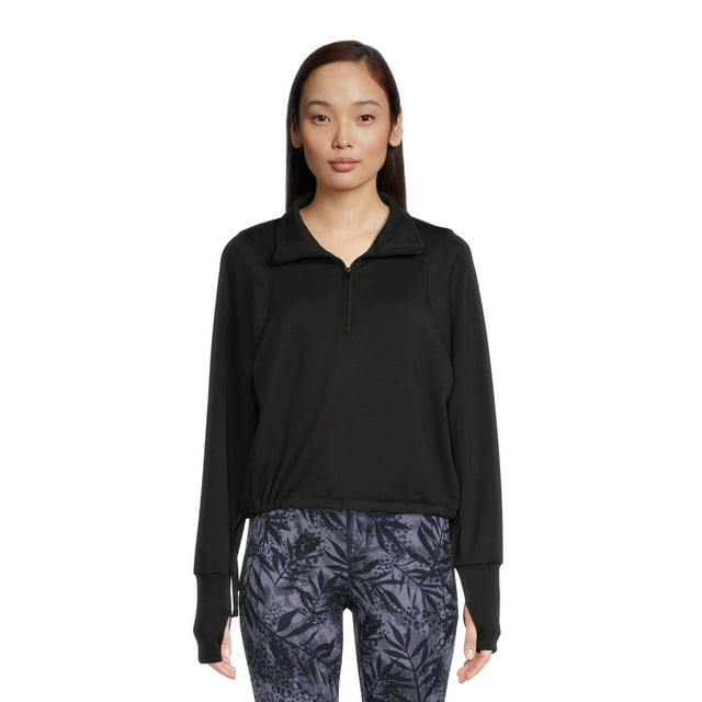 Avia Women's Quarter Zip Active Pullover Top With Thumbhole Cuffs