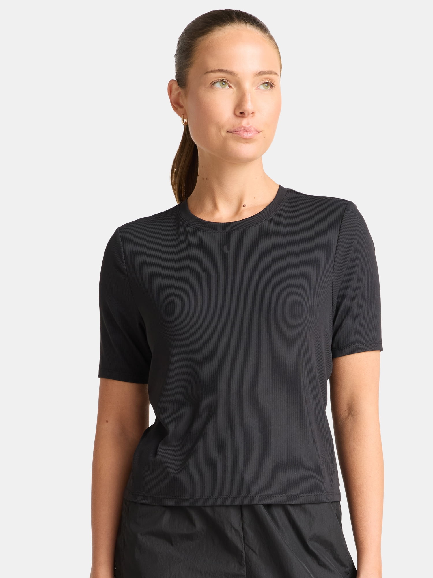 Avia Women's Ribbed Crop Tee with Short Sleeves, Sizes XS-XXXL