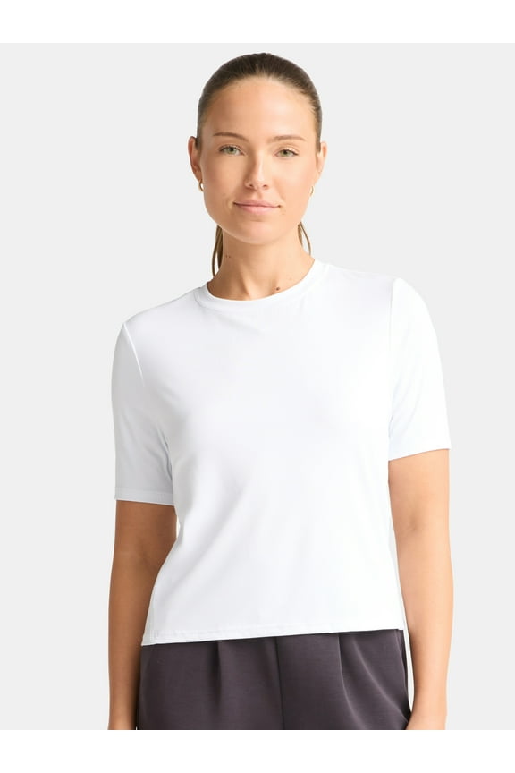 Women's Ribbed Crop Tee with Short Sleeves, Sizes XS-XXXL