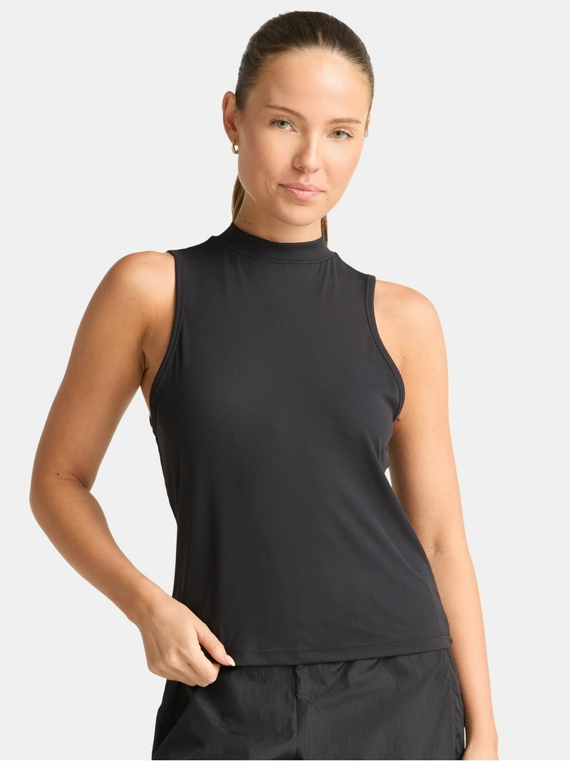 Avia Women's Ribbed Mock Neck Tank Top, Sizes XS-XXXL