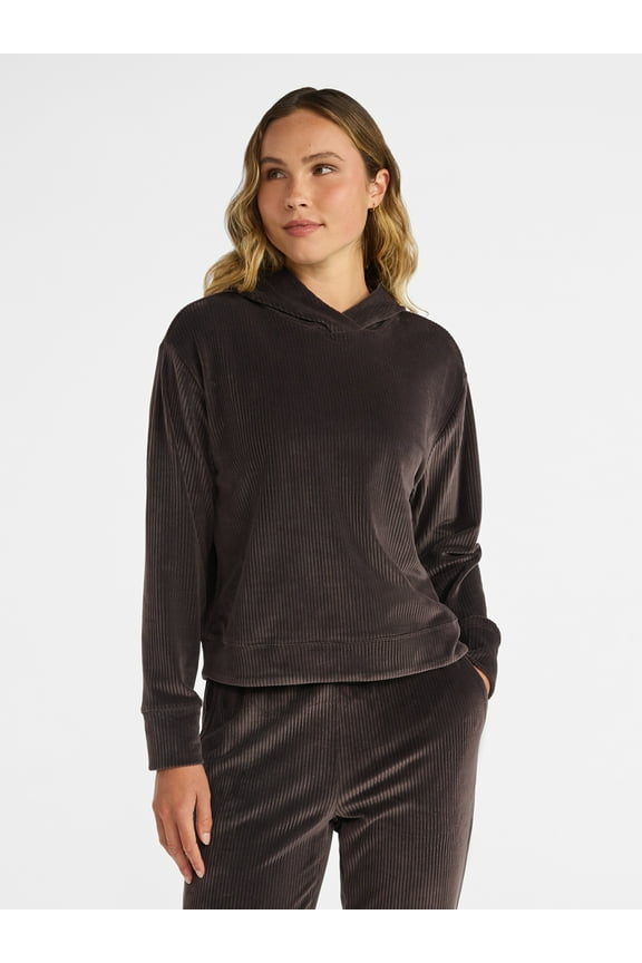Women's Rib Velour Hoodie, Sizes XS-XXXL